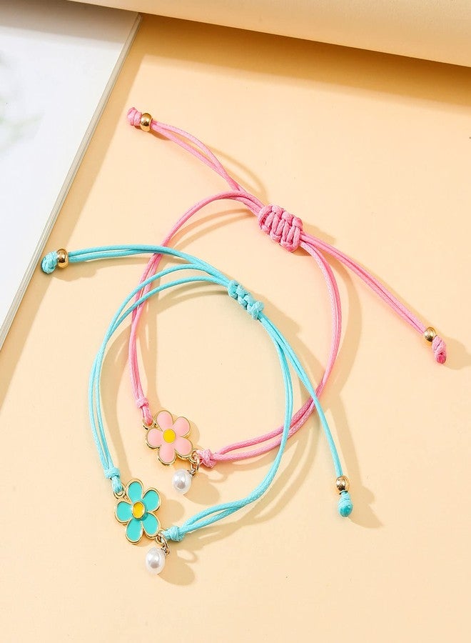 DOYYCA Friendship Bracelets Matching Flower Best Friend Bracelet Gifts for 2 Women BFF (Blue Pink) - Image 2